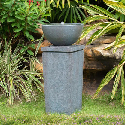 Zen Bowl Water Fountain with gray stone pedestal for outdoor garden decor on Tampa Home & Garden Store