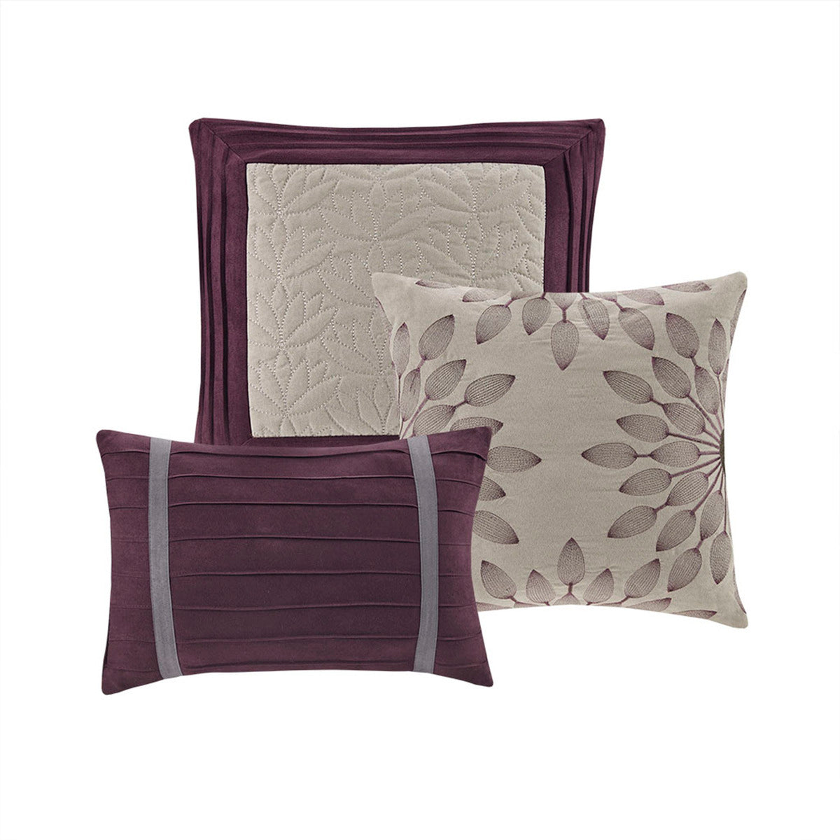 7 pc pieced faux suede comforter set purple king with 3 decorative pillows on Tampa Home & Garden Store
