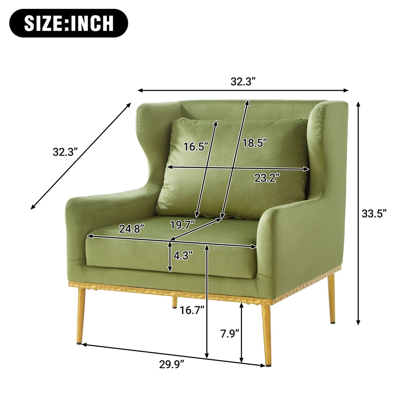 Elegant Curved Armrest Accent Armchair green velvet by HouseOfZazla with wooden legs on Tampa Home & Garden Store