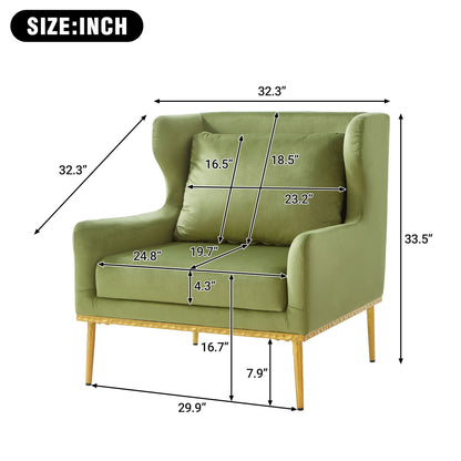 Elegant Curved Armrest Accent Armchair green velvet by HouseOfZazla with wooden legs on Tampa Home & Garden Store