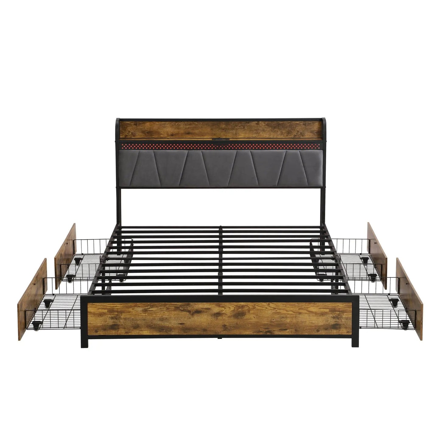 Led Bed Frame With Usb Charging and Storage