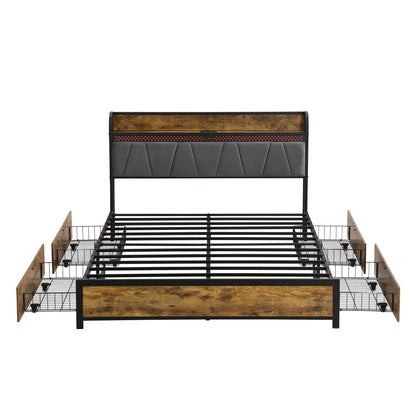 Led Bed Frame With Usb Charging and Storage