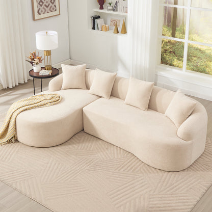 Boneless L-Shape Sectional Sofa with Curved Chaise beige fabric HouseOfZazla in living room on Tampa Home & Garden Store