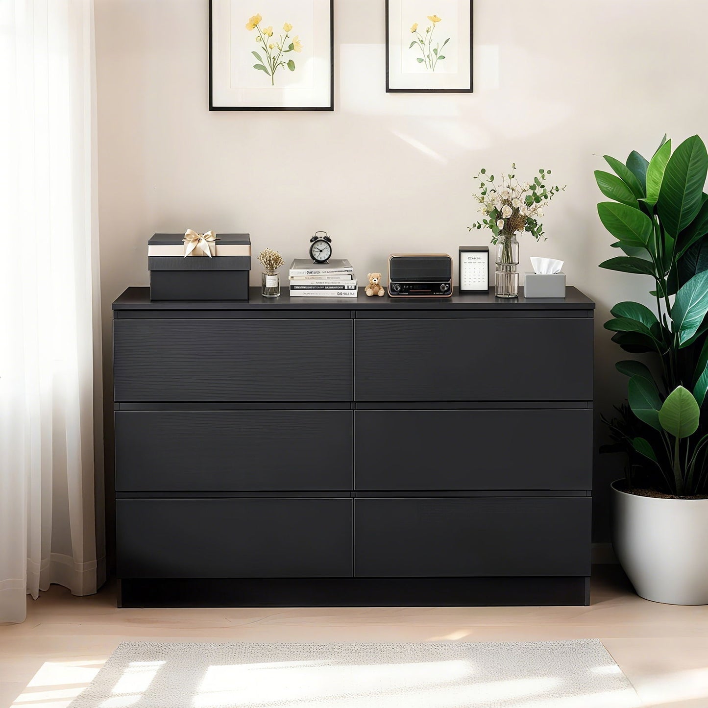 6-Drawer Dresser with spacious countertop and concealed handles in dark charcoal on Tampa Home & Garden Store
