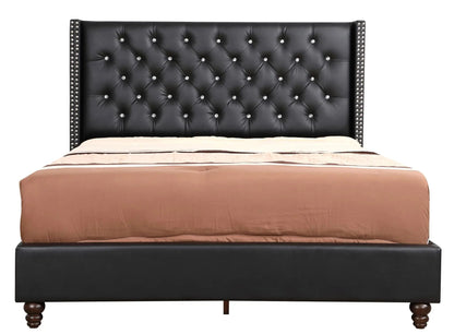 Upholstered headboard by Unique Piece Furniture nailhead trim black leather crystal buttons on Tampa Home & Garden Store