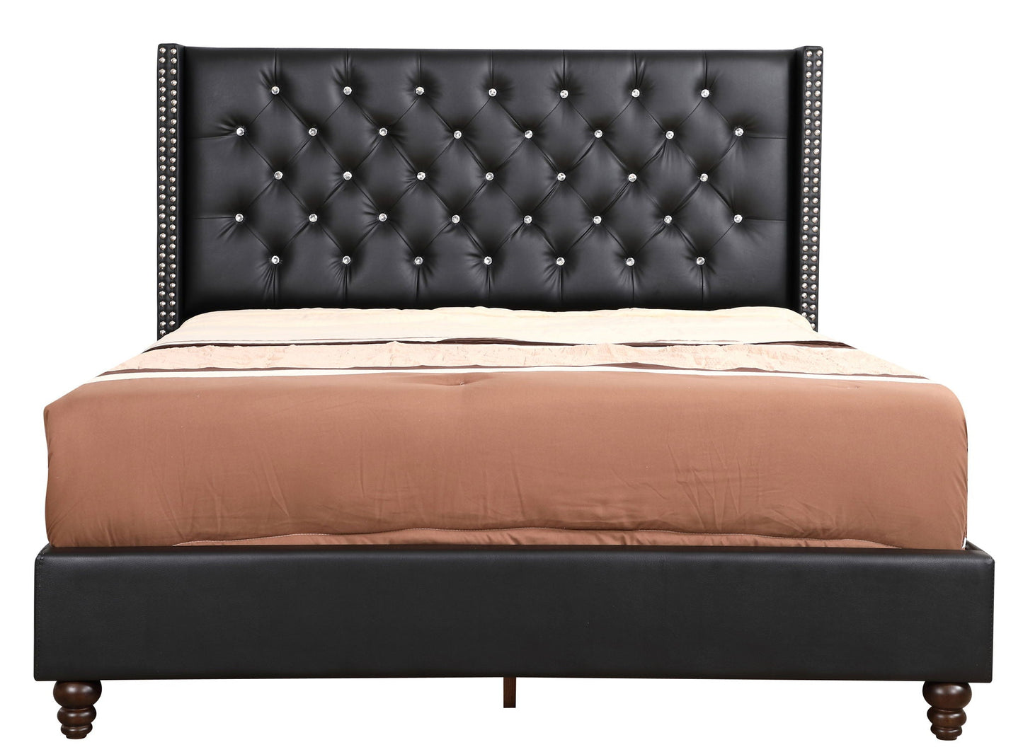 Upholstered Nailhead Trim Chic Bed by HouseOfZazla; black tufted headboard with crystal stud on Tampa Home & Garden Store