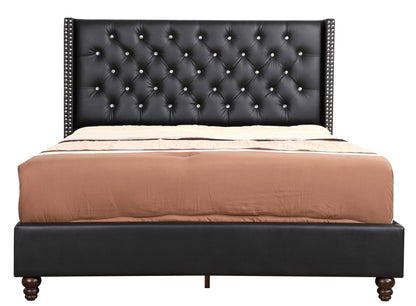 Upholstered Nailhead Trim Chic Bed by HouseOfZazla; black tufted headboard with crystal stud on Tampa Home & Garden Store