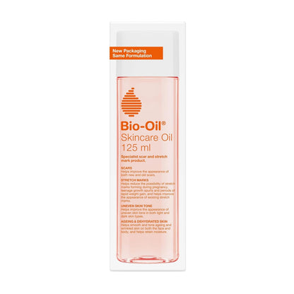 Bio-Oil Skincare Oil 125 ml bottle with pink liquid and orange label, Beauty Care Bag on Tampa Home & Garden Store