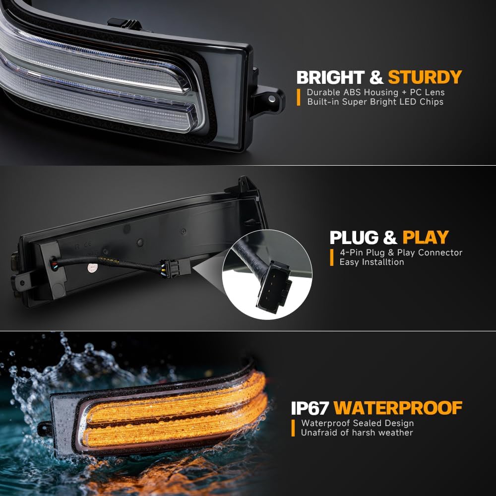 AutoLEDTech white amber LED tow mirror lights for Ram 1500/2500 plug-and-play IP67 waterproof on Tampa Home & Garden Store
