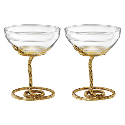 Gold Snake Serpent and Cocktail Glasses Set