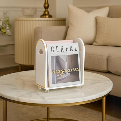 Clear Acrylic Magazine Holder with Gold Trim