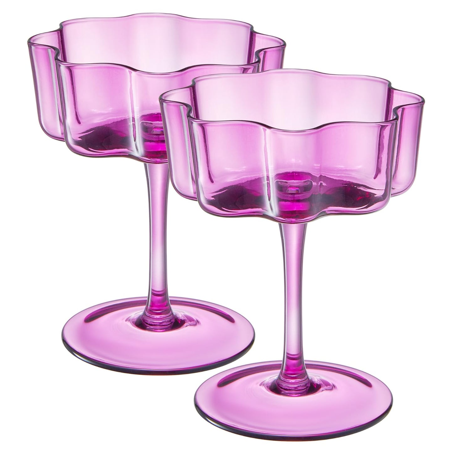 Flower Wave Amethyst Cocktail Glasses Set of Two