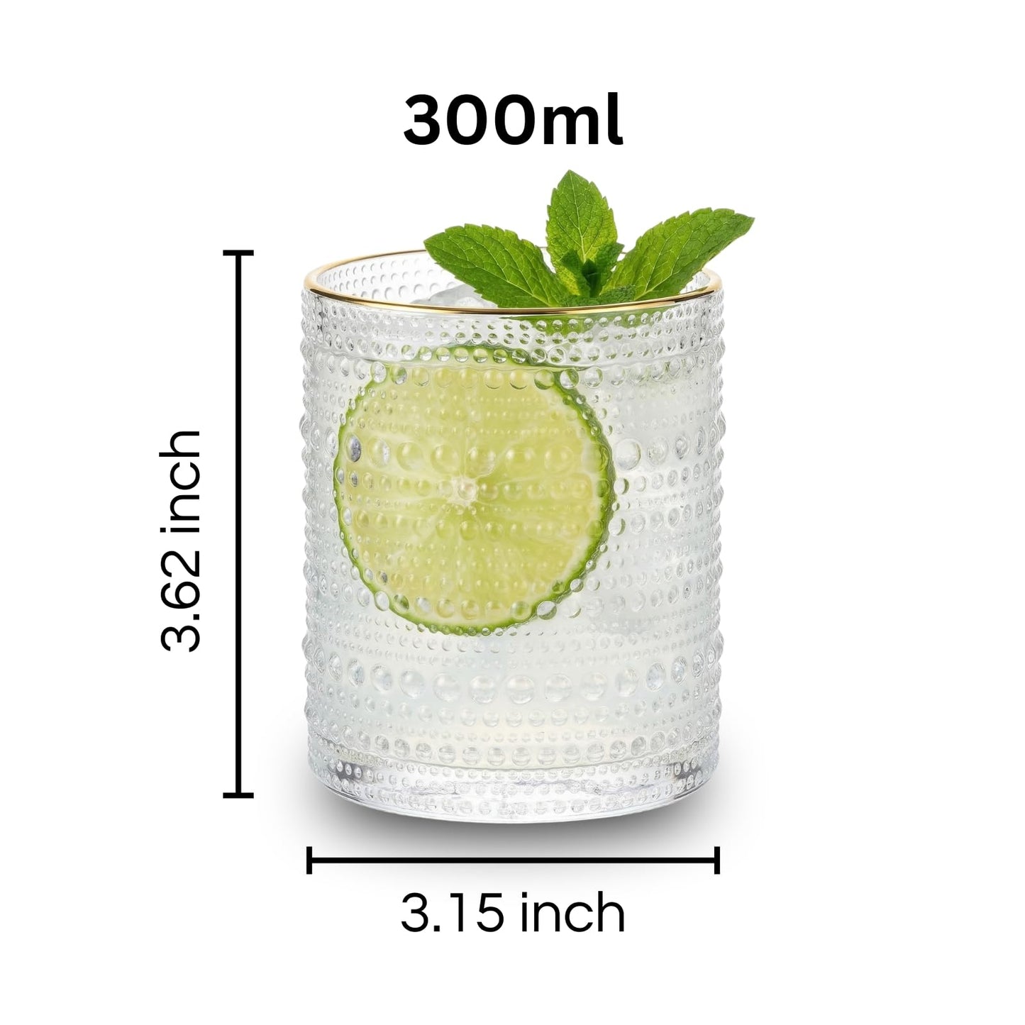 Set of 6 Clear Gold Rim Hobnail Cocktail Glasses