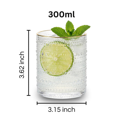 Set of 6 Clear Gold Rim Hobnail Cocktail Glasses