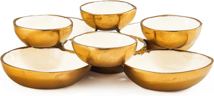 Gold Enamel Serving Bowls in Cluster of 9