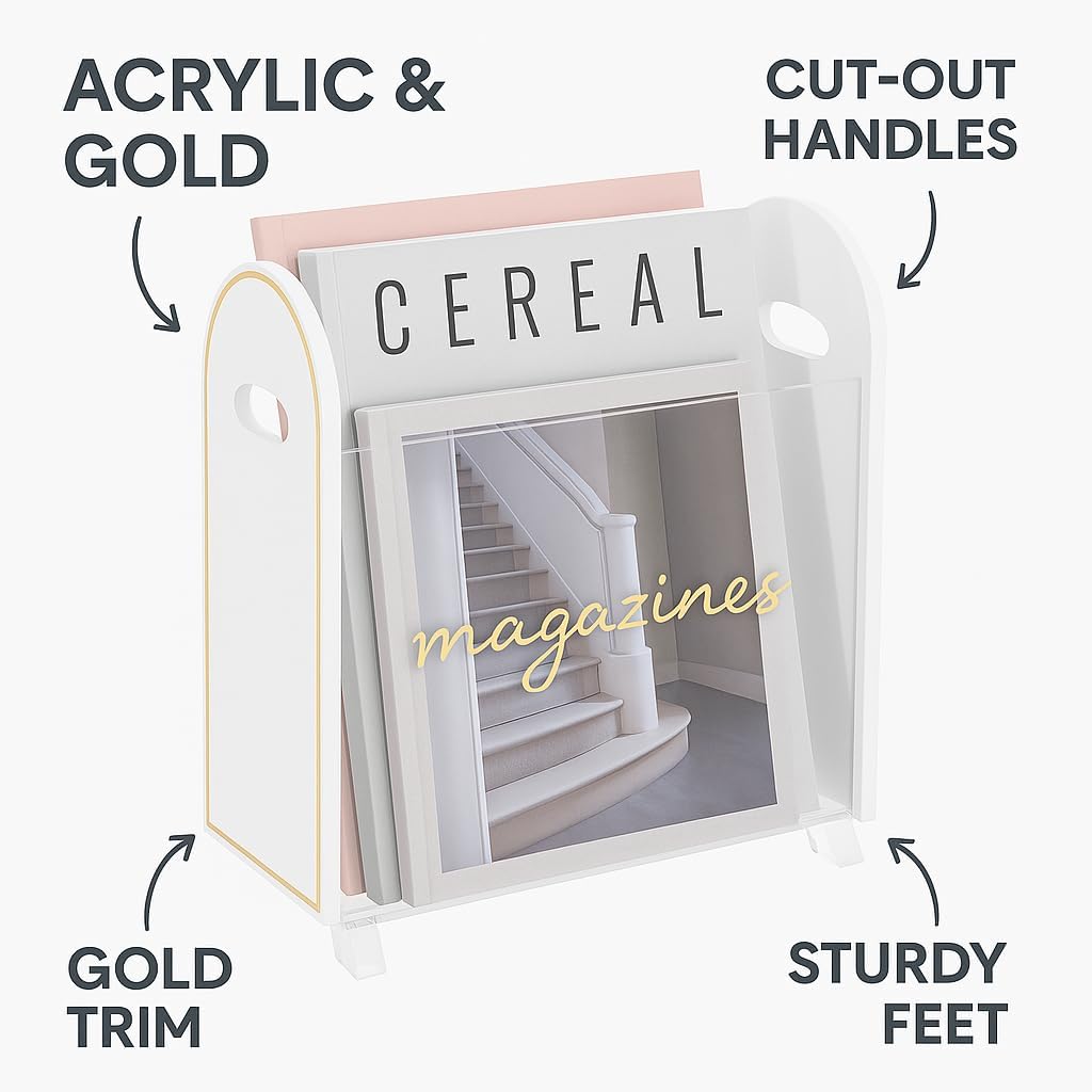 Clear Acrylic Magazine Holder with Gold Trim