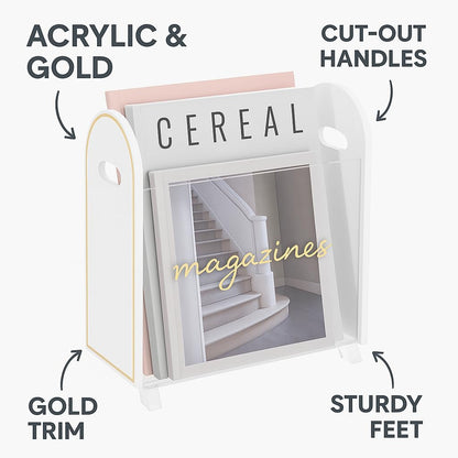 Clear Acrylic Magazine Holder with Gold Trim