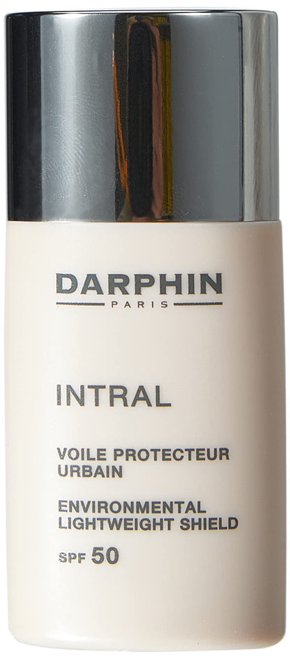 Darphin Intral Environmental SPF50 sunscreen bottle with beige label and chrome cap on Tampa Home & Garden Store