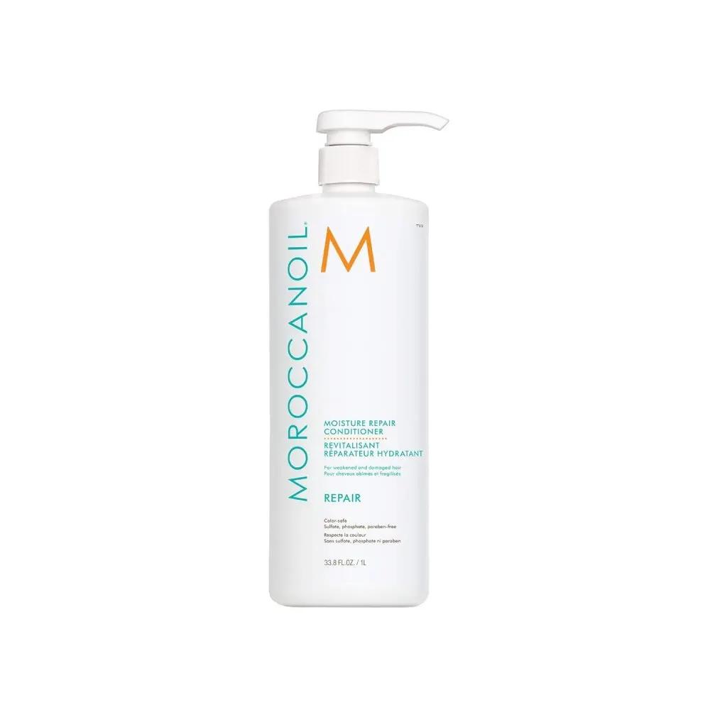 Moroccanoil Moisture Repair Conditioner bottle with pump, white container, teal logo on Tampa Home & Garden Store