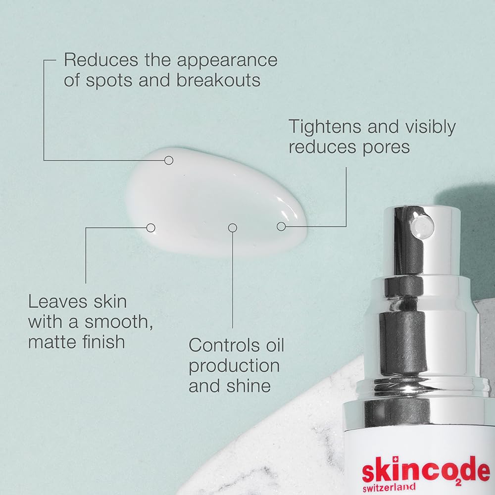 Skincode oil control balancing serum bottle with pump on aqua background matte finish on Tampa Home & Garden Store