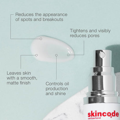 Skincode oil control balancing serum bottle with pump on aqua background matte finish on Tampa Home & Garden Store