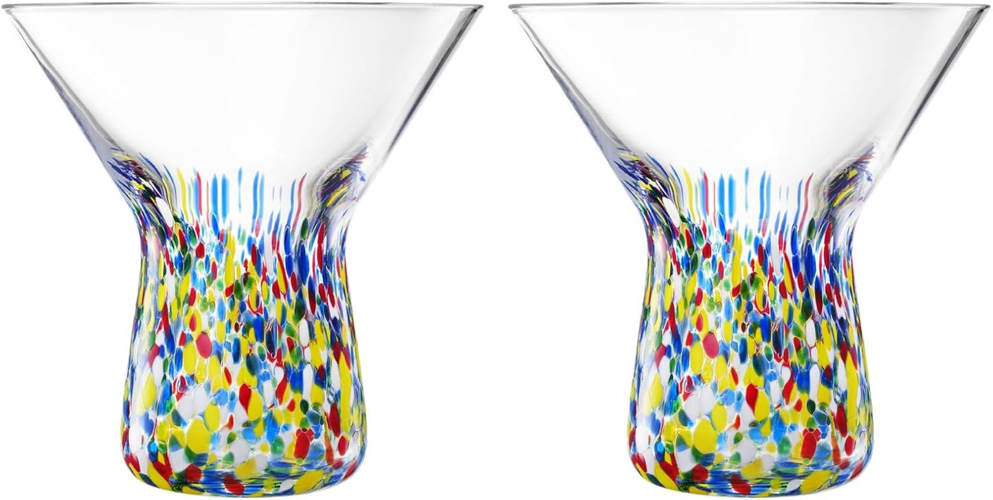 Hand Blown Stemless Confetti and Martini Glasses
