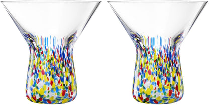 Hand Blown Stemless Confetti and Martini Glasses