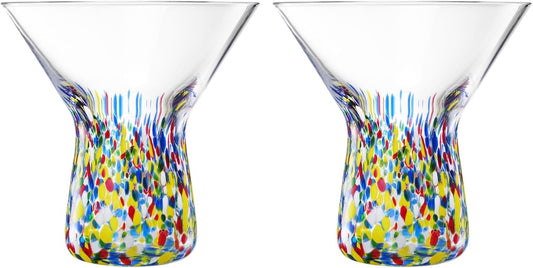 Hand Blown Stemless Confetti and Martini Glasses