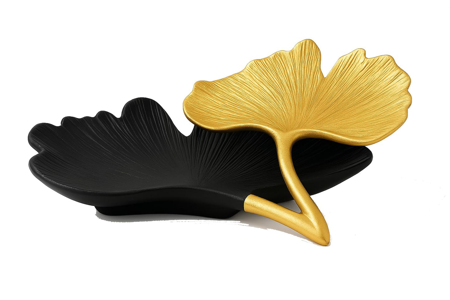 Black and Gold Ginkgo Leaf Two Tier Tray
