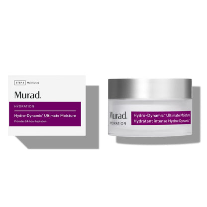 Murad Hydro-Dynamic Ultimate Moisture face cream jar beside white box with purple label on Tampa Home & Garden Store