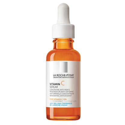 La Roche-Posay Vitamin C serum bottle with dropper, orange glass, label on white background on Tampa Home & Garden Store