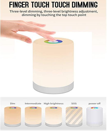 Touch Dimmable Table Lamp by Stevvex with color-changing LED night light, white cylinder on Tampa Home & Garden Store