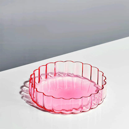 Blush Pink Glass Flower Wave Plates Set of 2