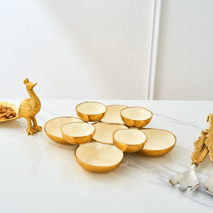 Cluster of Nine Gold and White Serving Bowls