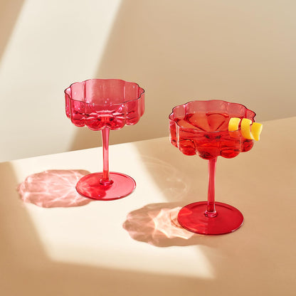 Vintage Pink Glass Coupe and Martini Set of Two