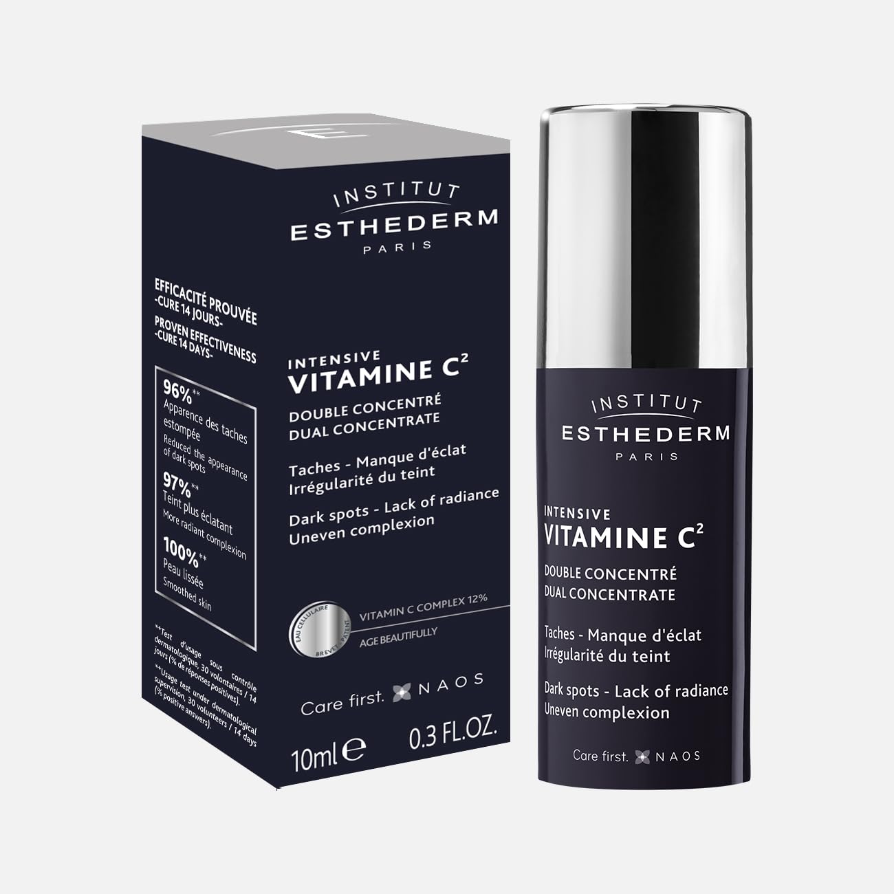 Esthederm Intensive Vitamin C2 face serum bottle with box, silver cap, Paris branding on Tampa Home & Garden Store