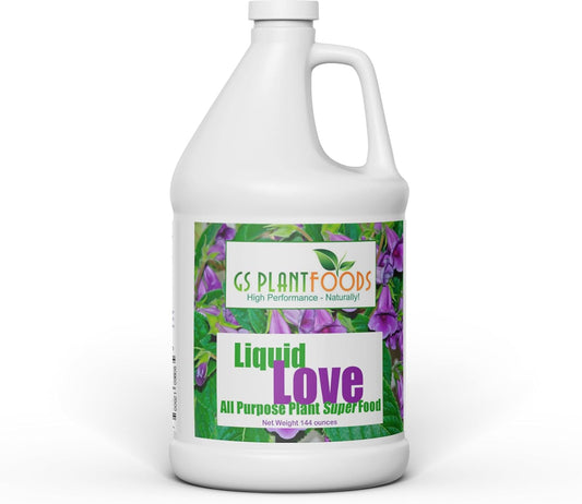 Liquid Love All Purpose Plant Food GS Plant Foods, white plastic bottle with handle and label on Tampa Home & Garden Store