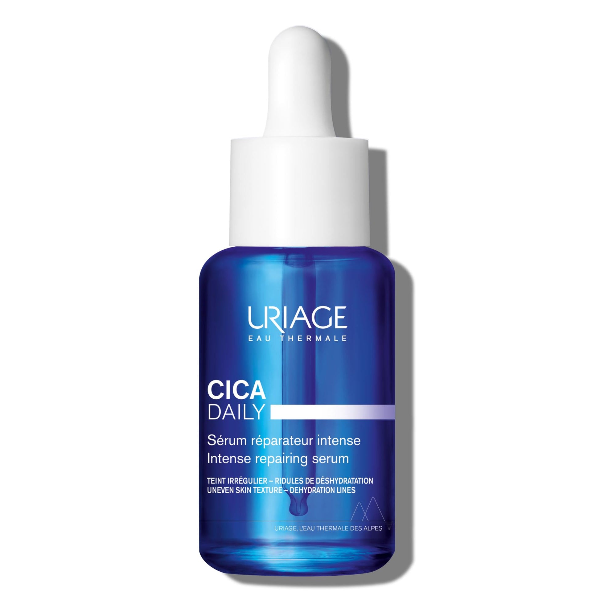 Uriage Bariéderm-CICA Daily Serum blue glass bottle with white dropper cap for skin care on Tampa Home & Garden Store