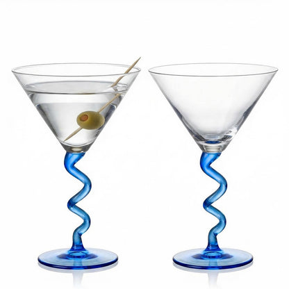 Blue Spiral Stem Martini Glass Set of 2