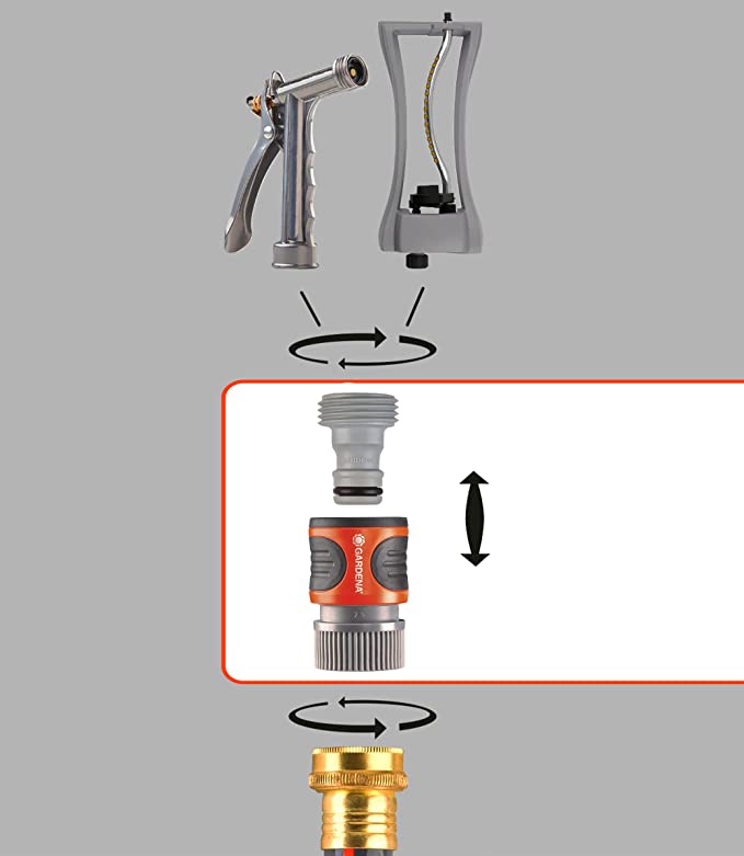 Premium Hose Connector Set Gardena quick-connect couplers with gray nozzle and orange connector on Tampa Home & Garden Store