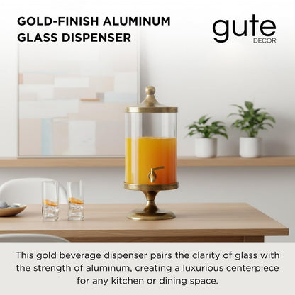 Brass gold and glass beverage dispenser on bamboo stand with spigot, 3-gal, gute Decor on Tampa Home & Garden Store