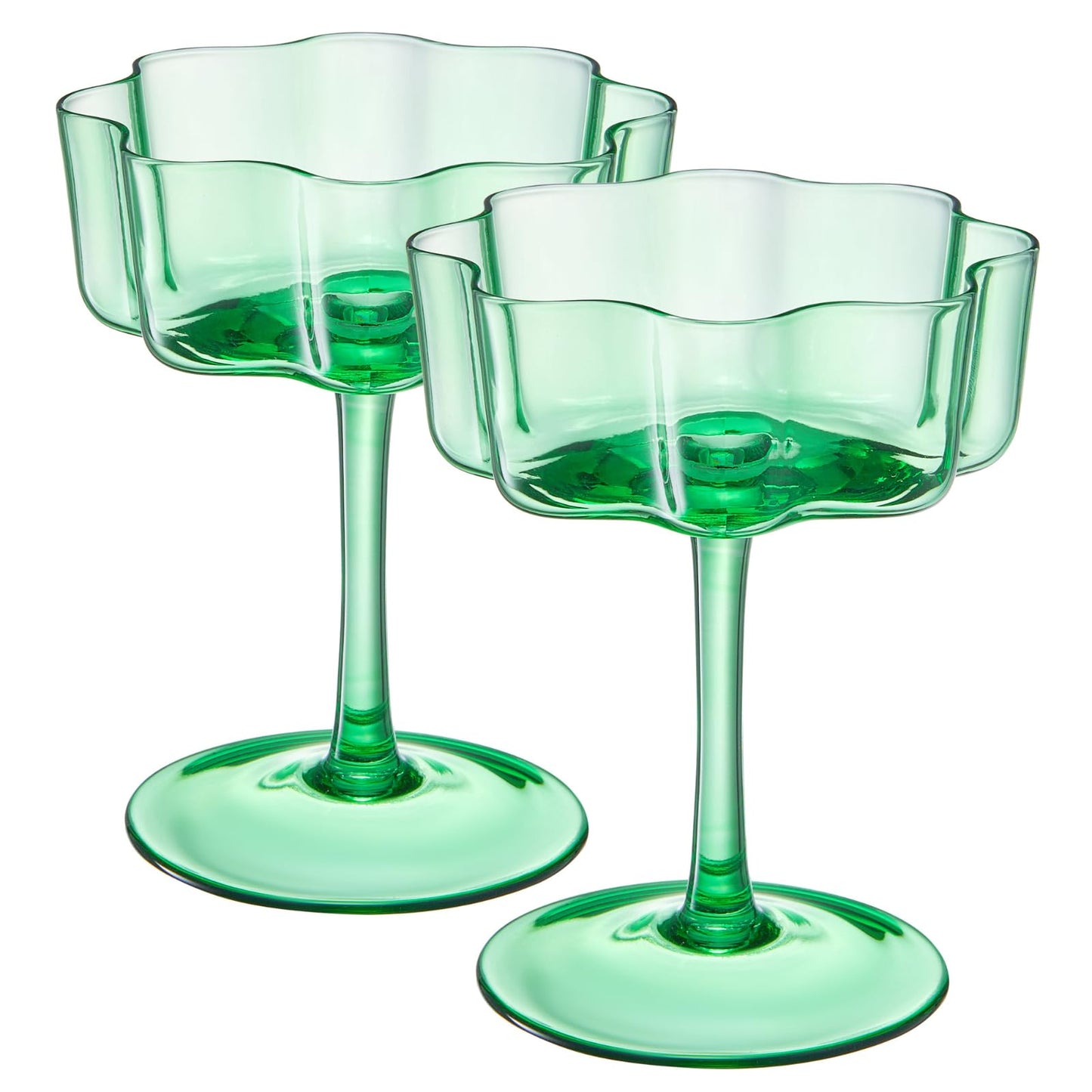 Jade Green Flower Champagne Coupes Set of Two