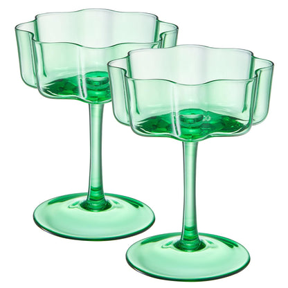 Jade Green Flower Champagne Coupes Set of Two