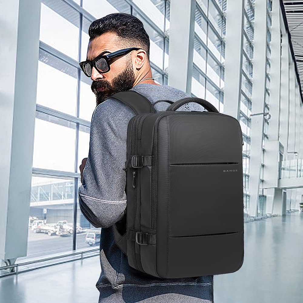 Expandable Travel Backpack 26–45L laptop bag by Moktan Sabai in black with pocket and top handle on Tampa Home & Garden Store