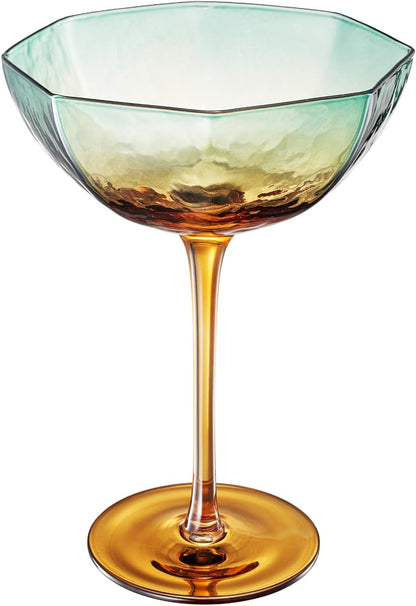 Elegant Hexagonal Teal and Brown Coupe Glasses