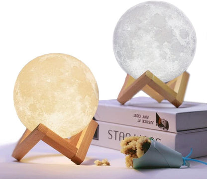 Stevvex Moon lamp 3D-printed lunar night light with wooden stand, warm and cool white glow on Tampa Home & Garden Store