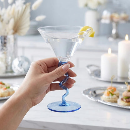 Blue Spiral Stem Martini Glass Set of 2