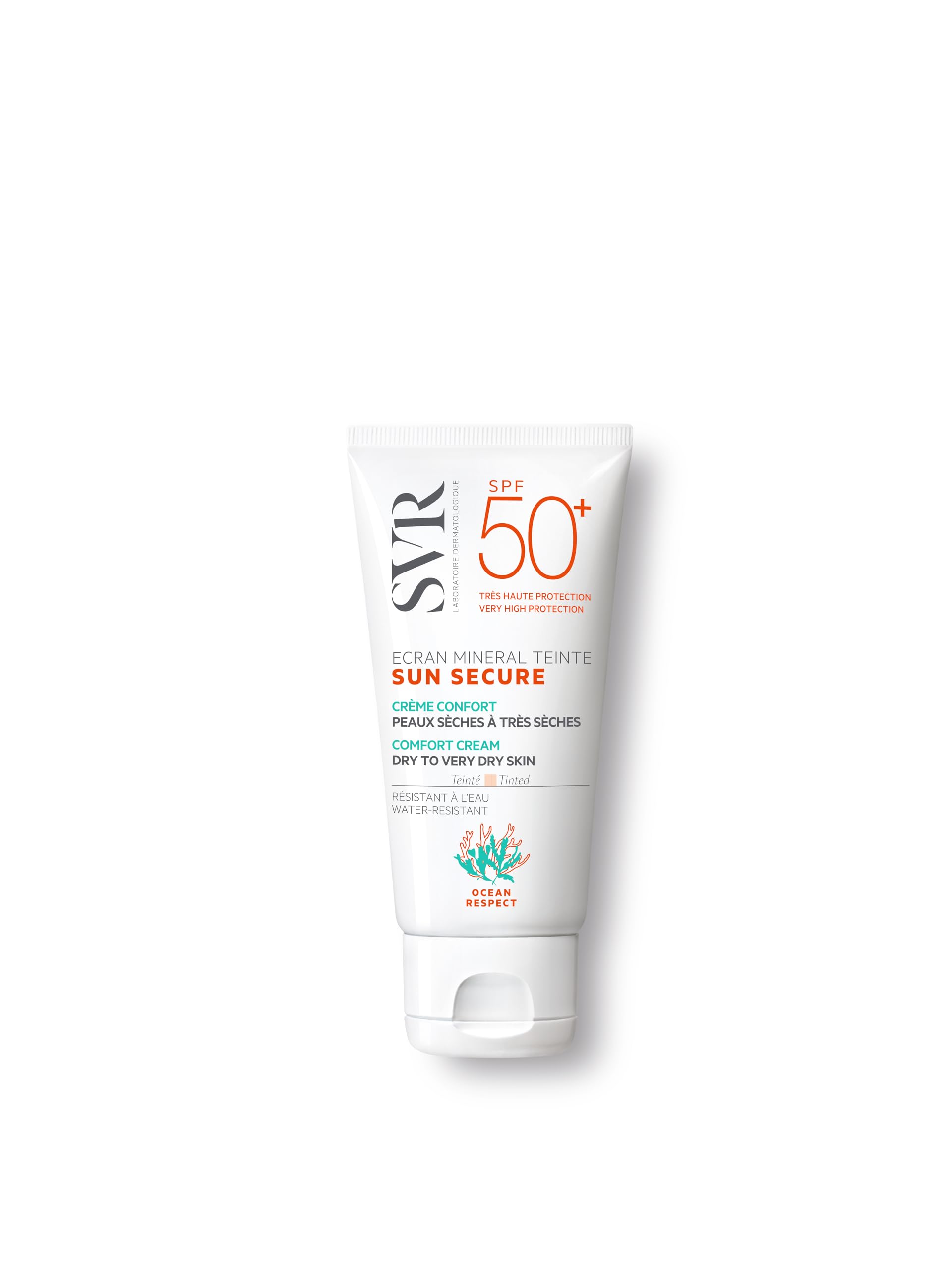 SVR Tinted Mineral Sunscreen SPF50 by Beauty Care Bag, white tube with orange SPF50+ print on Tampa Home & Garden Store