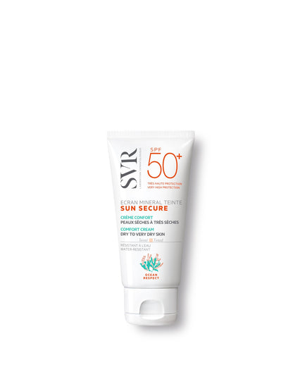 SVR Tinted Mineral Sunscreen SPF50 by Beauty Care Bag, white tube with orange SPF50+ print on Tampa Home & Garden Store