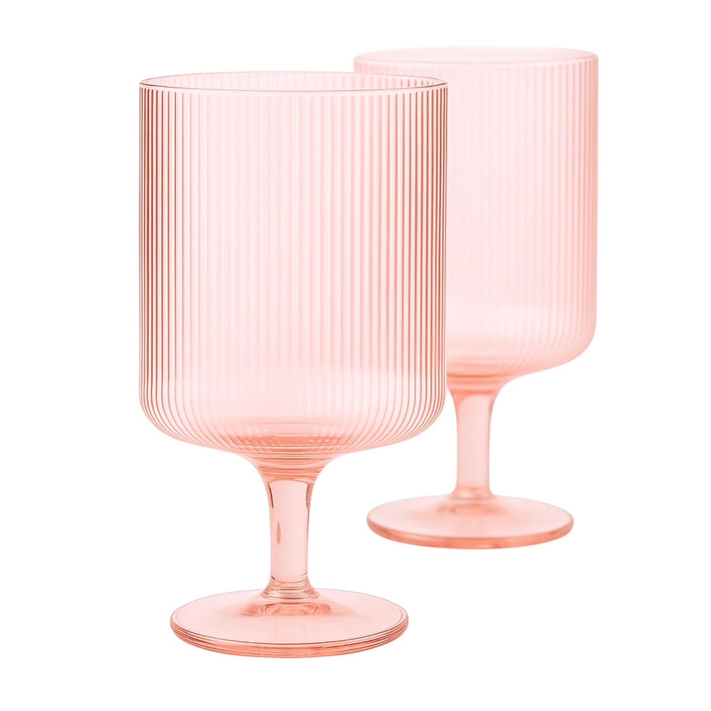 A Pair Of Blush Pink Ripple Stemmed Wine Glasses